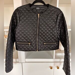 Zara Women's Black Leather Quilted Jacket